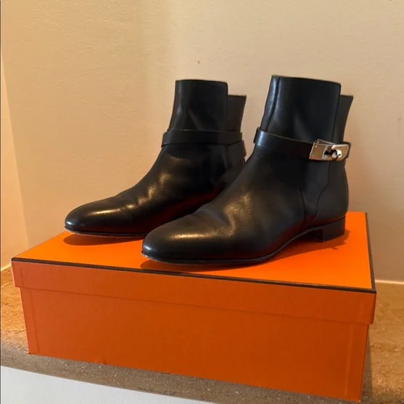 Hermes Black Ankle Boots with Strap Detail - Picture 12 of 17